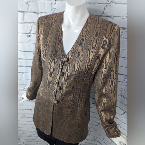 Printed blazer, Shiny fabric blazer, Wood print jacket, 80s 90s blazer - Picture 4 of 10